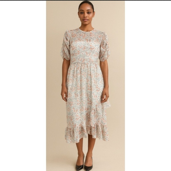 Shoshanna- Silk Chiffon Floral Ruffle Hem Garden Dress - Picture 1 of 9